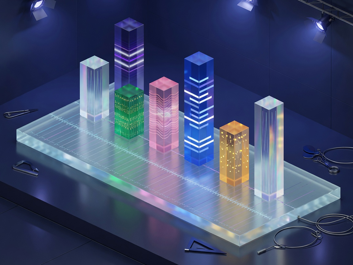 Glass timeline slab with translucent chord prisms