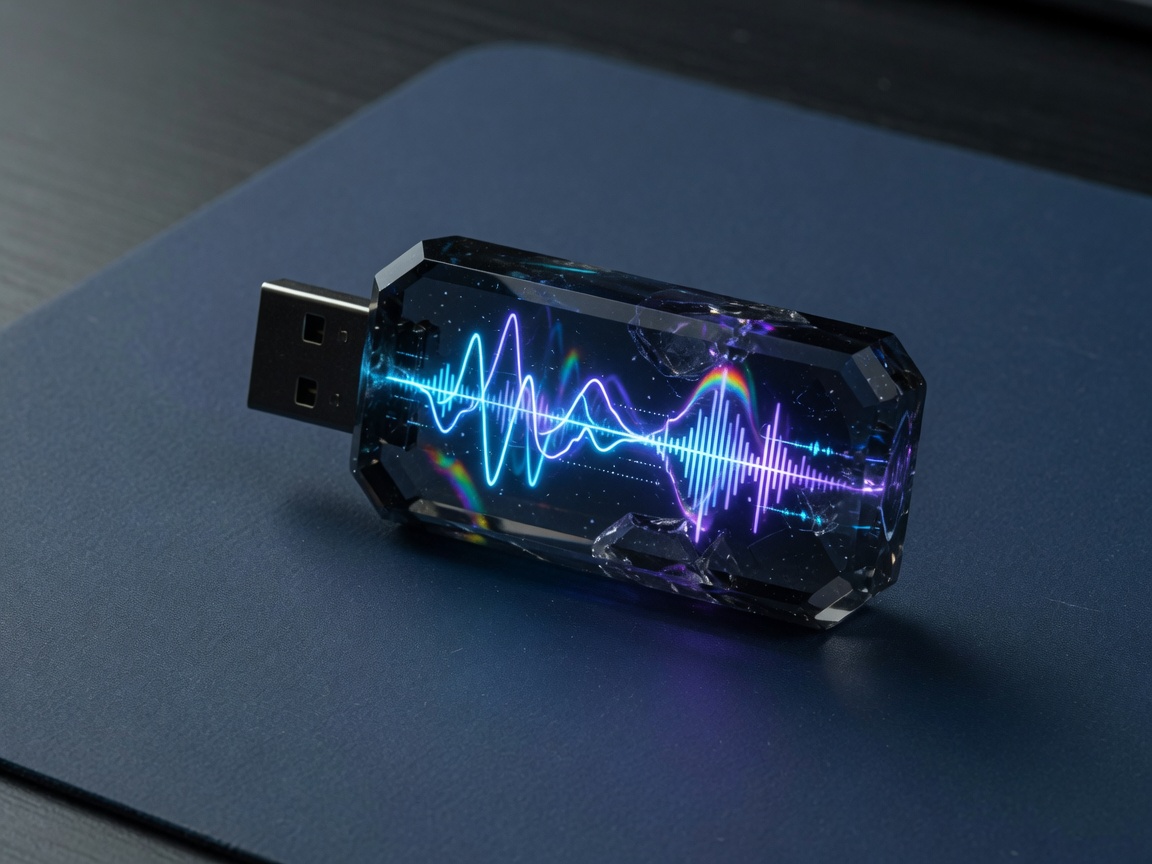 Crystal USB-like object with inner waveform glow