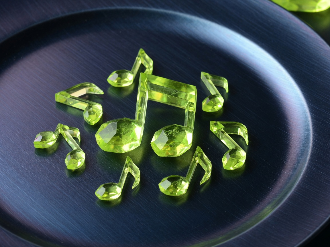 Macro of lime geometric note crystals on dark metal