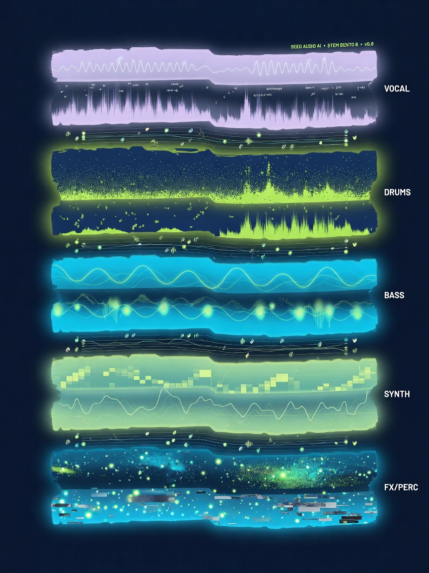 Vertical cascade of separated audio layers of light