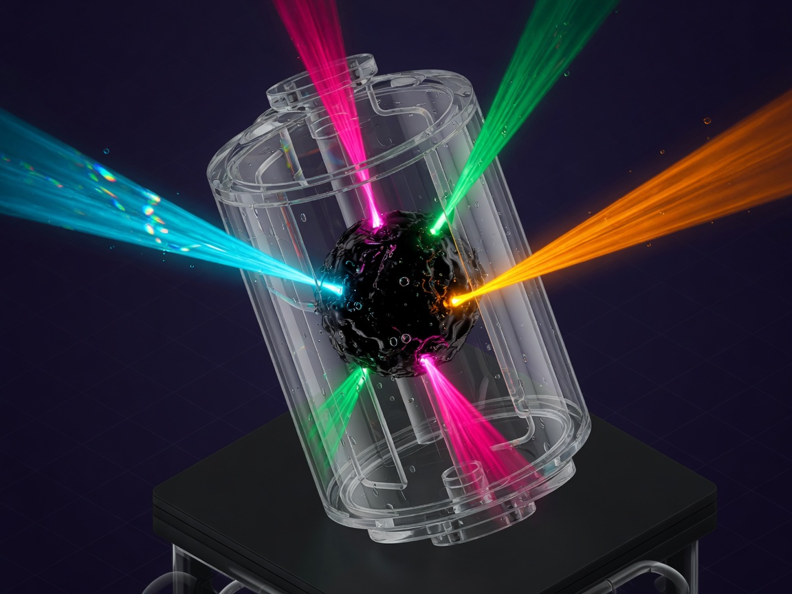 Glass demixing chamber with four colored light beams