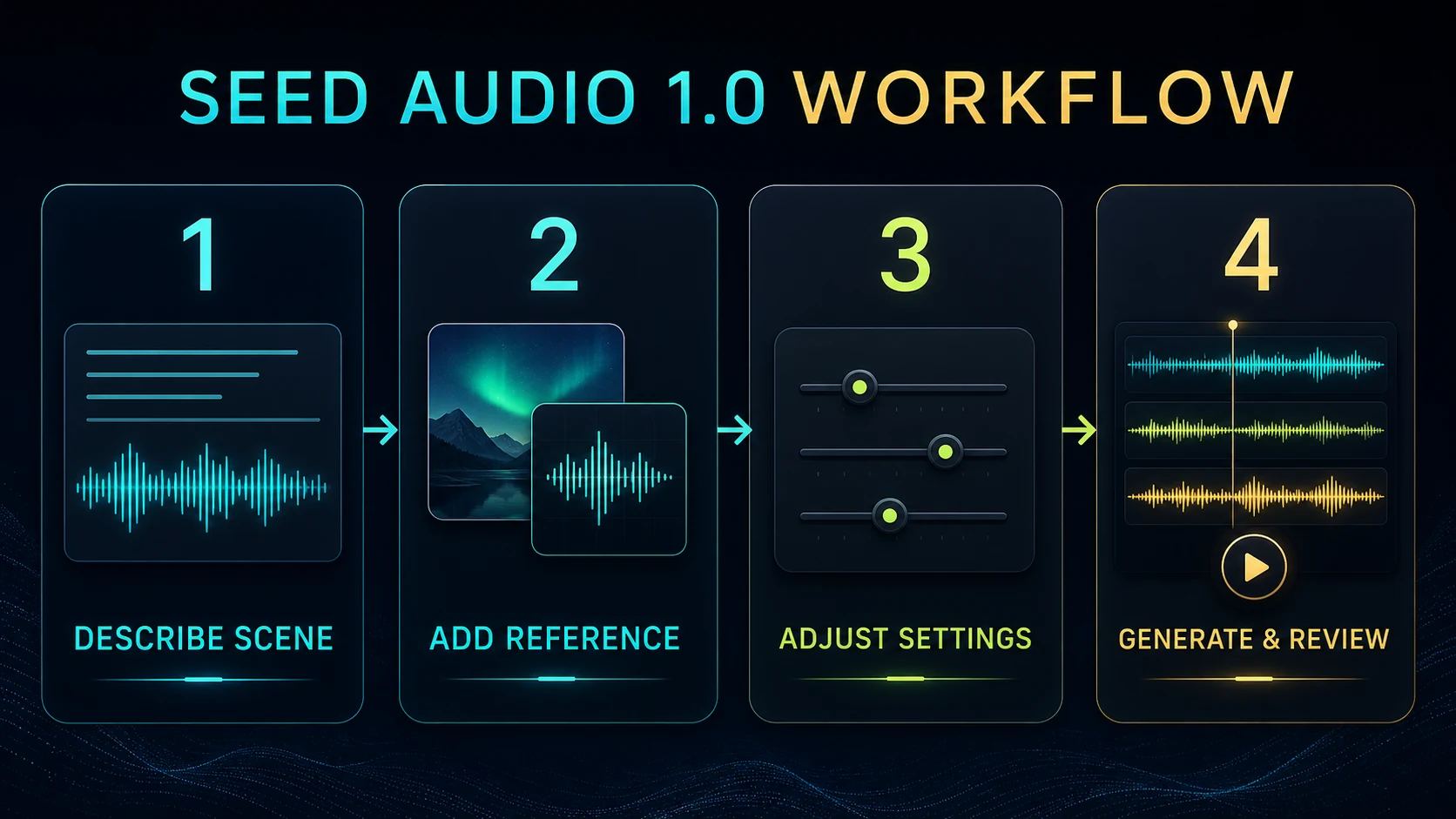 Four-step workflow from prompt to generated AI audio