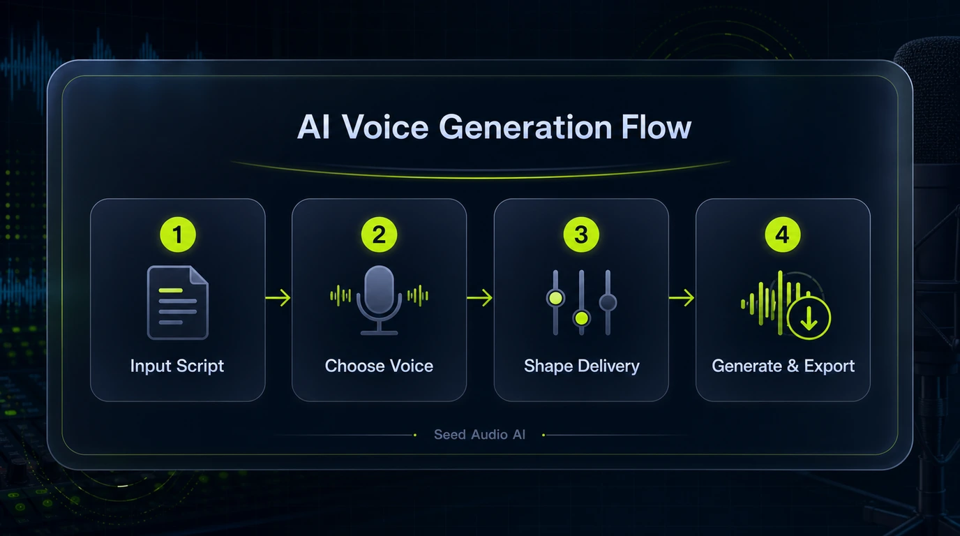 Text-to-speech workflow from script input to audio output